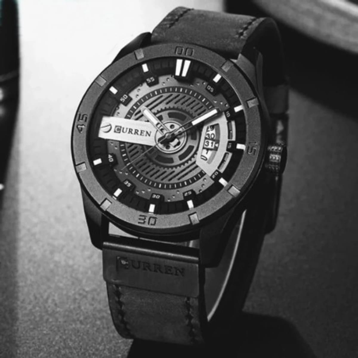 CURREN 8301 Men’s PU Leather Quartz Watch - black