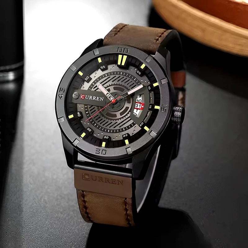 CURREN 8301 Men’s PU Leather Quartz Watch